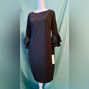 NWT Calvin Klein Lace Detail Bell Sleeve Sheath Dress